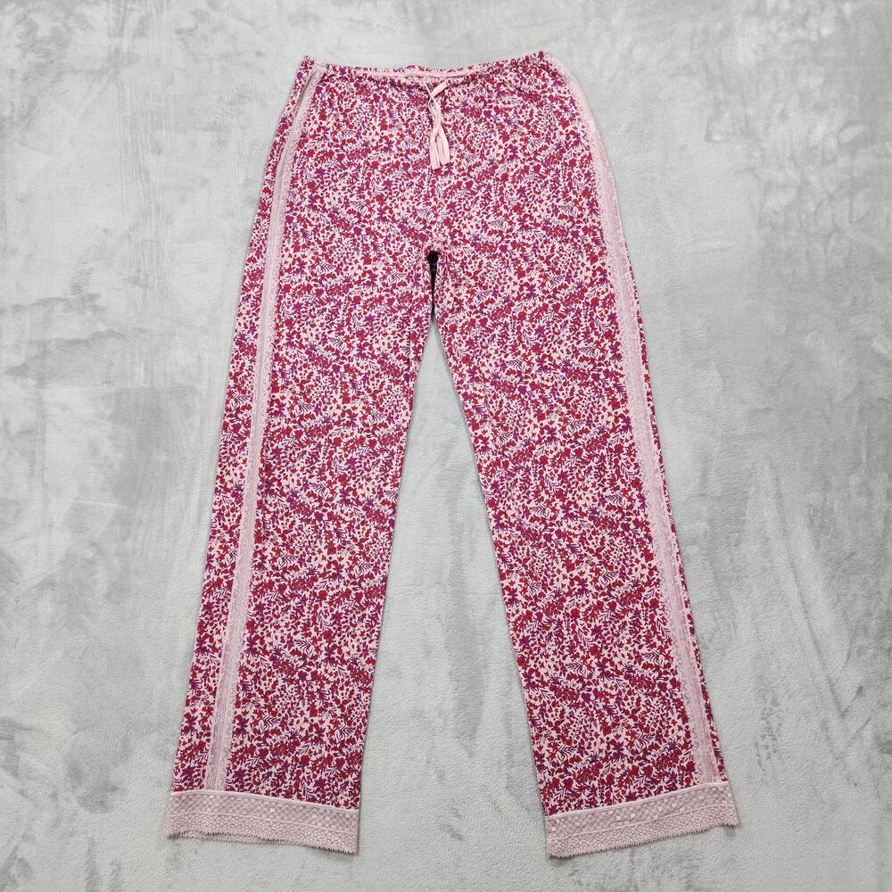 Victoria's Secret Pants Womens M Pink Floral Modal Jersey Lace Stripe Lounge